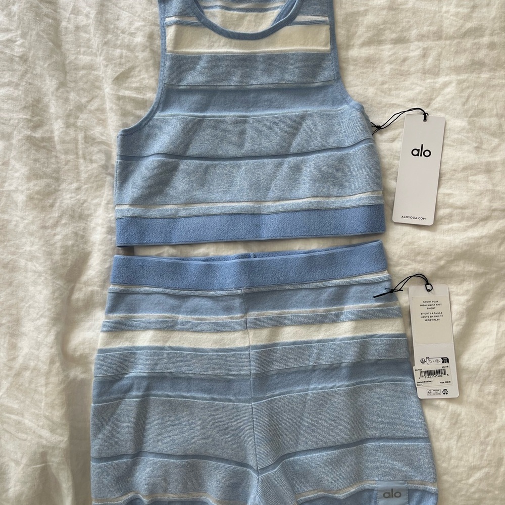 ALO Yoga Light Blue Knit Top/ shorts set